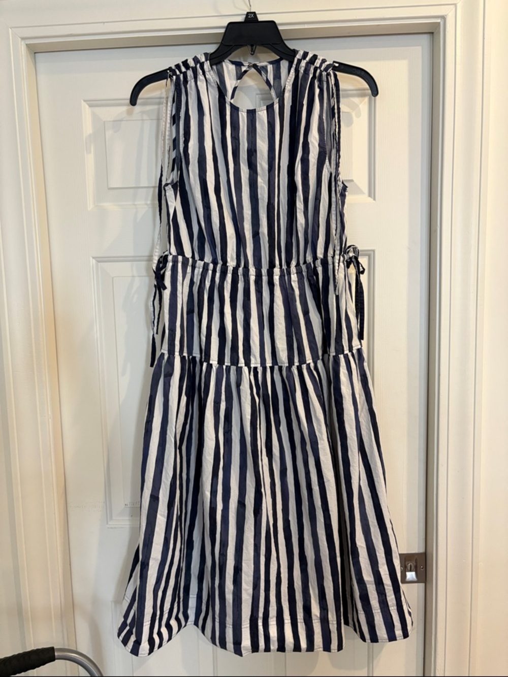 Marie Oliver Blue & White Striped Tie-Shoulder Tiered Midi Dress - Picture 2 of 6